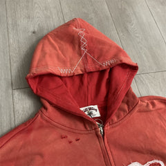 VALLEY Red‑Orange Gradient Graffiti‑Print Valley Dreams Zip‑Up Hoodie Unisex Oversized Jacket