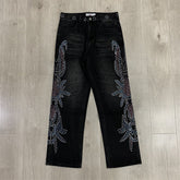 VALLEY Gradient Rhinestone Star Washed‑Black Straight‑Leg Jeans, Y2K Hip‑Hop Unisex Denim Pants