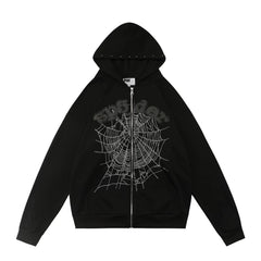 Sp5der Spider‑Web Zip‑Up Hoodie Hip‑Hop Street‑Wear Jacket