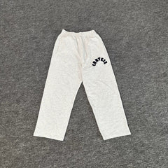 White Minimalist Straight-Leg Sweatpants | Casual Streetwear Pants with Logo Detail