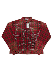 Vale Red Plaid Rhinestone Embellished Flannel Shirt