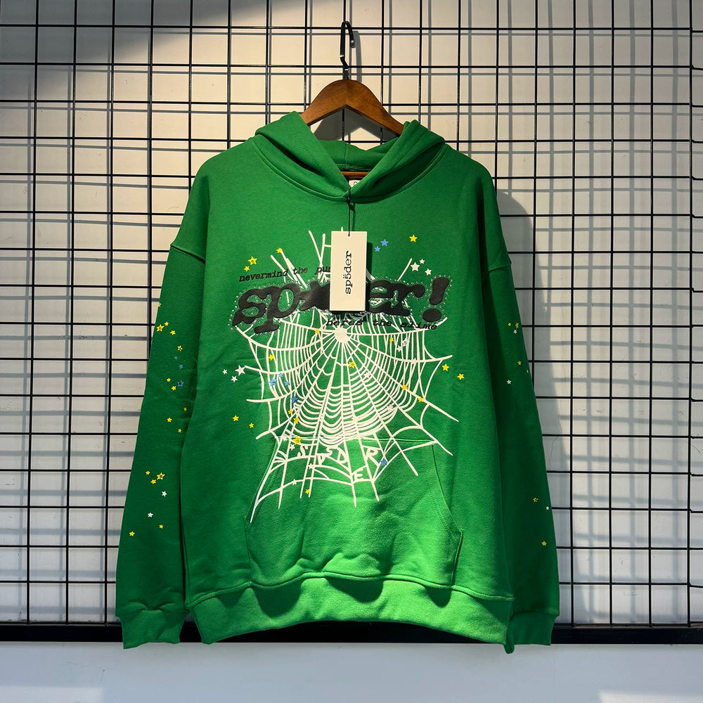 Sp5der Spider‑Web Graphic Pullover Hoodie Hip‑Hop Street‑Wear Sweatshirt