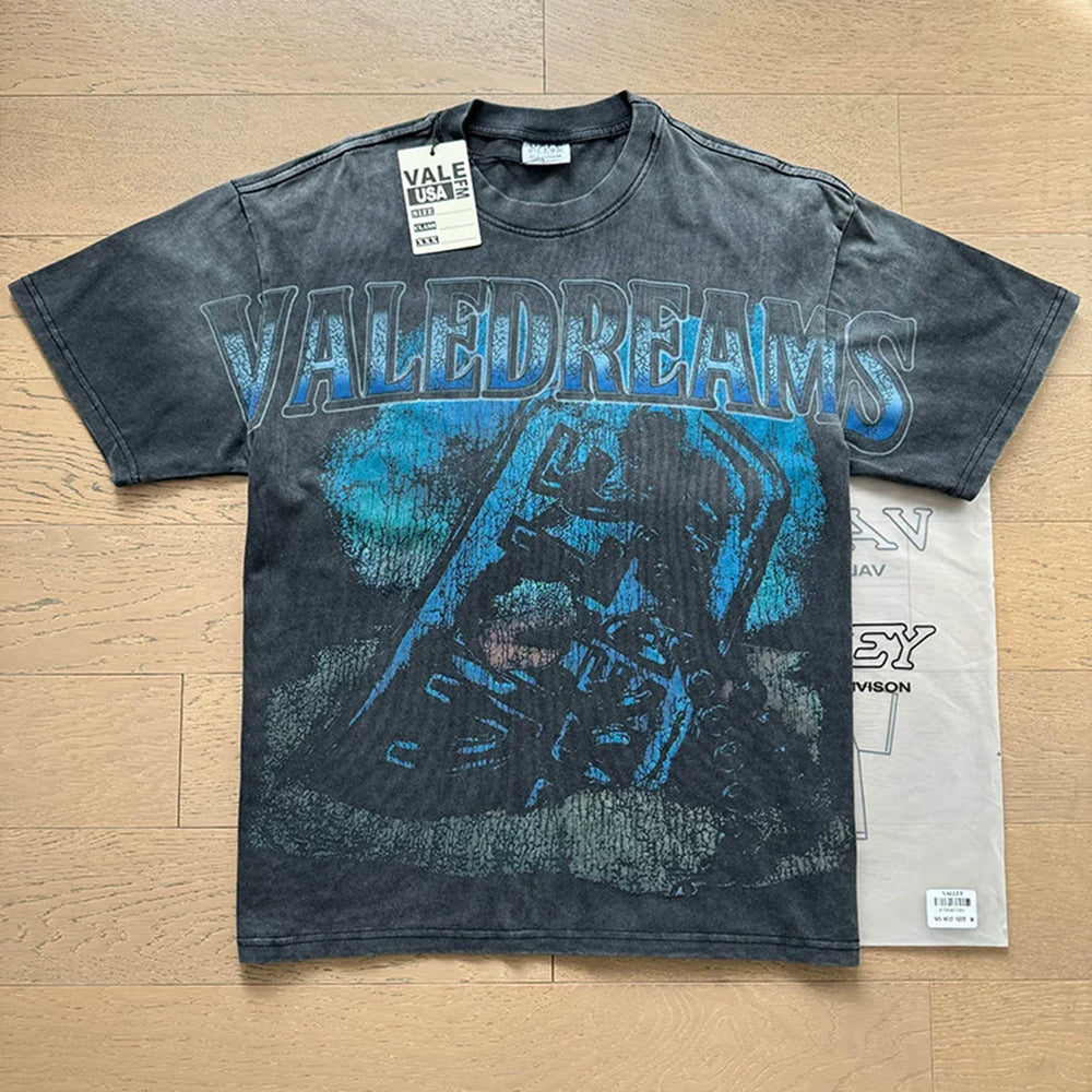 VALEFOREVER Black Washed Vale Dreams Racing Retro Graphic T-Shirt