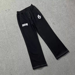 6PM Stylish Embroidered Wide‑Leg Sweatpants Casual Street‑Wear Trousers