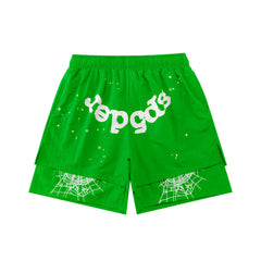 Sp5der Spider‑Web Double‑Layer Shorts Hip‑Hop Street‑Wear