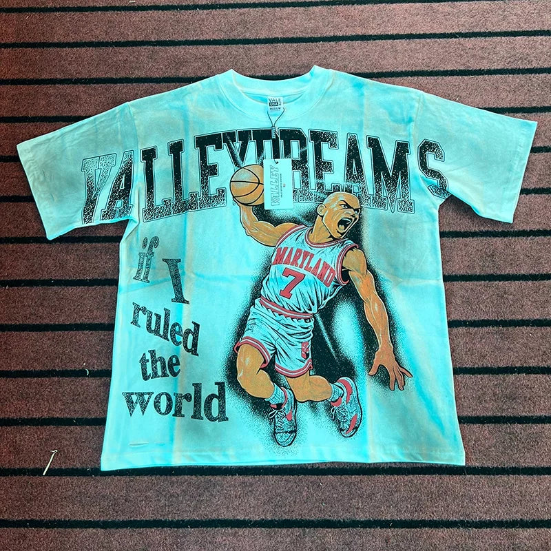 Valleydream Cyan Basketball Player Retro Portrait Vintage T-Shirt