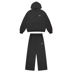 6PM Dark‑Grey Small‑Logo Hoodie & Wide‑Leg Sweatpants Matching Set