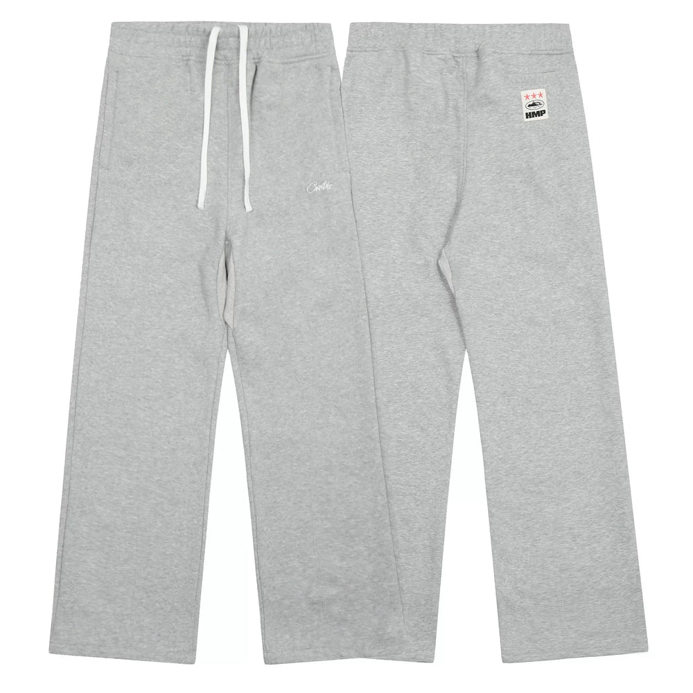 Light Gray Minimalist Straight-Leg Sweatpants | Casual Streetwear Pants with Logo Detail