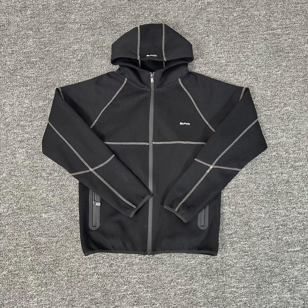 6PM Contrast‑Stitch Zip‑Up Hoodie