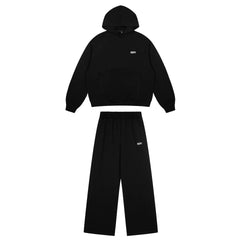6PM Minimal Small‑Logo Hoodie & Wide‑Leg Sweatpants Matching Set
