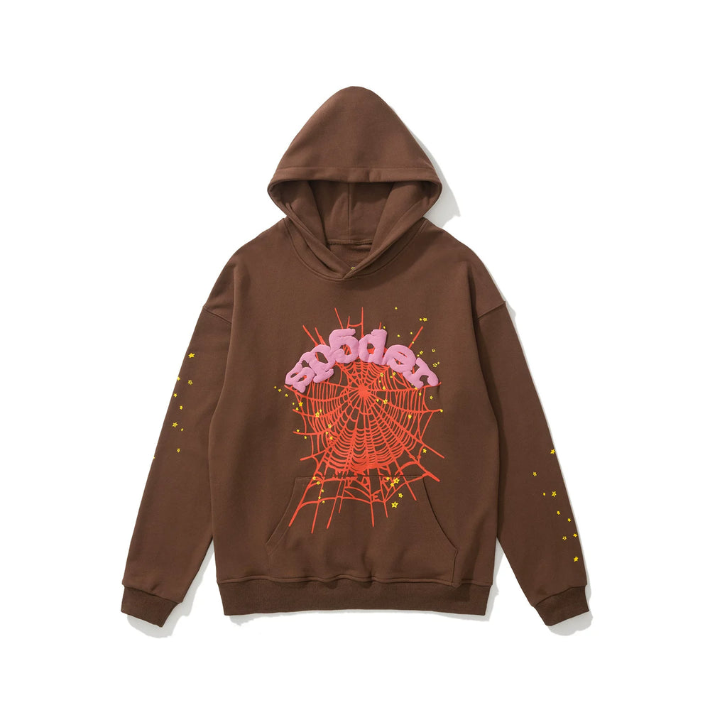 SP5DER Spider‑Web Graphic Pullover Hoodie Hip‑Hop Street‑Wear Sweatshirt