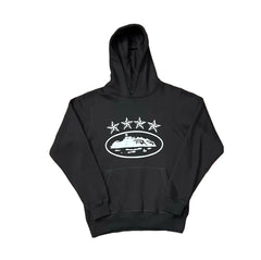 Black Vintage Star Graphic Hoodie – Oversized Streetwear Pullover Sweatshirt
