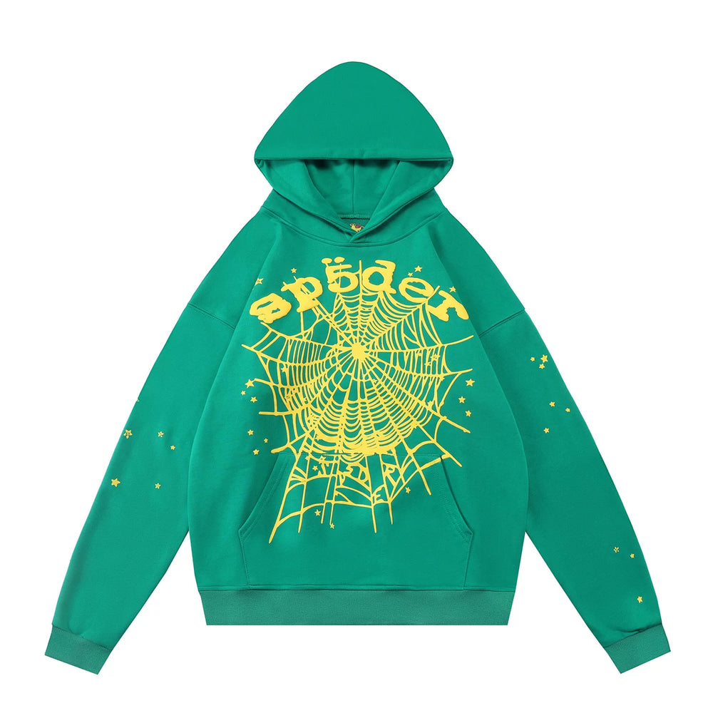 Sp5der Spider‑Web Graphic Pullover Hoodie Hip‑Hop Street‑Wear Sweatshirt
