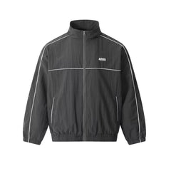 6PM Contrast‑Piping Lightweight Dark‑Grey Windbreaker Jacket