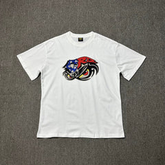 Corteiz Eagle Eye Graphic White T-Shirt — Patriotic Streetwear Tee with Bold Motorcycle Print