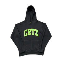 Corteiz “CRTZ” Black Hoodie — Bold Neon Lettering on Classic Streetwear Silhouette