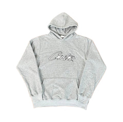 Corteiz “CRTZ” Grey Hoodie — Signature Script Logo on Classic Streetwear Pullover