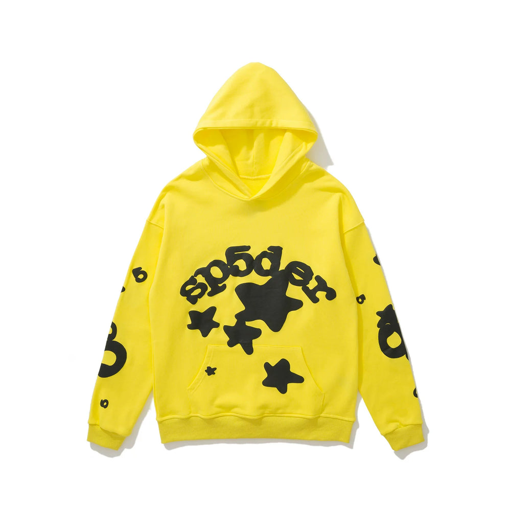SP5DER Star Bubble Letter Graphic Pullover Hoodie Hip‑Hop Street‑Wear Sweatshirt
