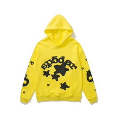SP5DER Star Bubble Letter Graphic Pullover Hoodie Hip‑Hop Street‑Wear Sweatshirt