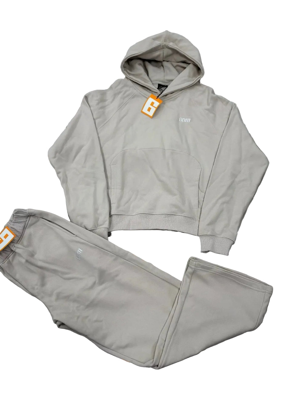 6PM Beige Small‑Logo Cropped Hoodie & Wide‑Leg Sweatpants Matching Set