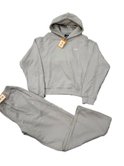 6PM Beige Small‑Logo Cropped Hoodie & Wide‑Leg Sweatpants Matching Set