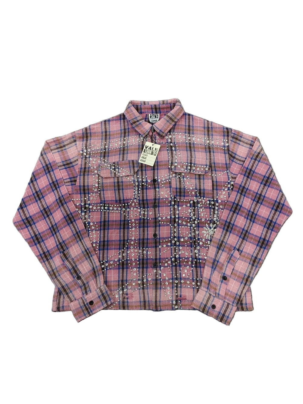 Vale Pastel Pink Checkered Crystal-Accent Button-Down