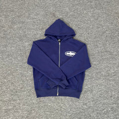 Royal Blue Zip-Up Hoodie | Minimalist Streetwear Hoodie with Embroidered Logo Detail