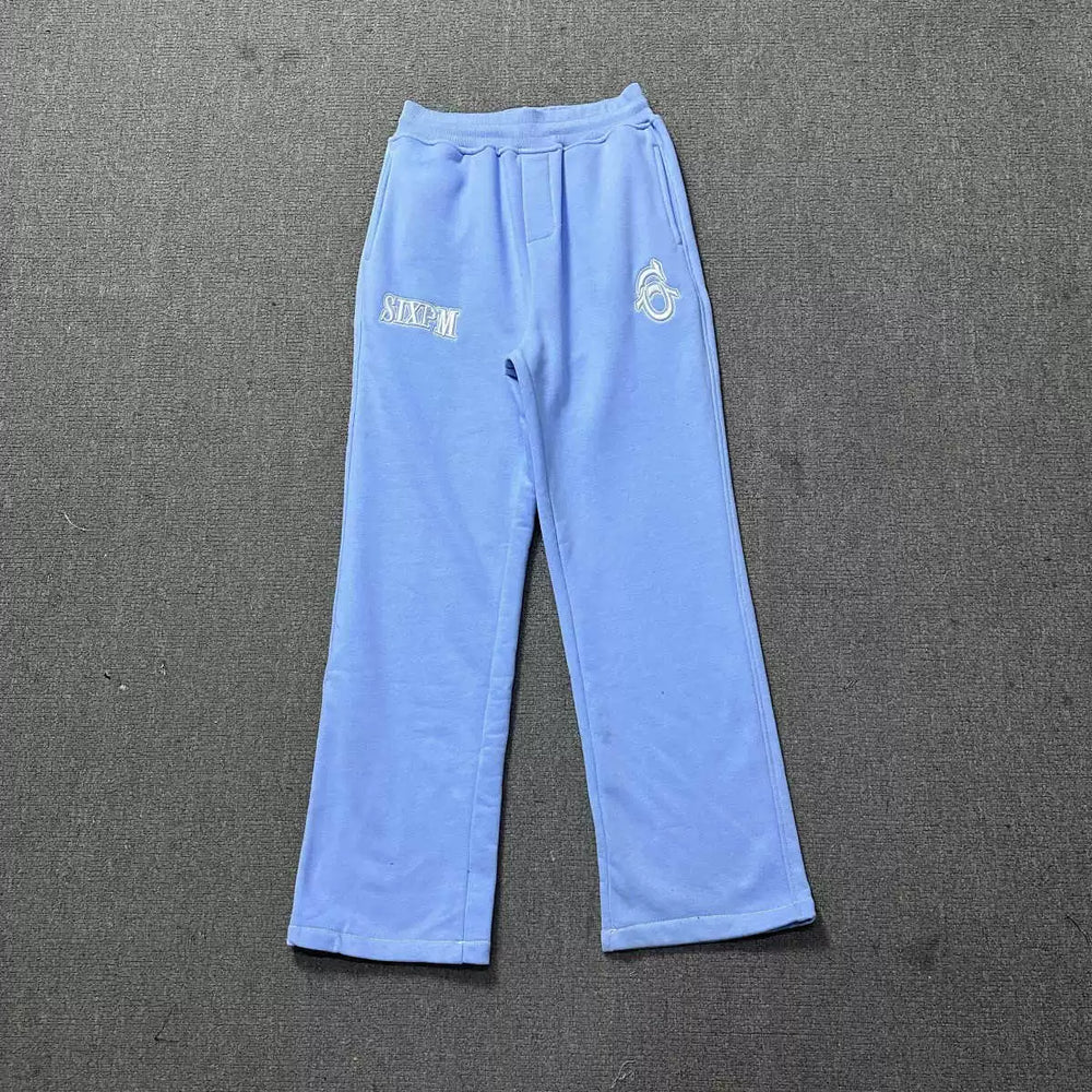 6PM Stylish Embroidered Wide‑Leg Sweatpants Casual Street‑Wear Trousers