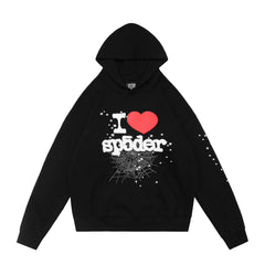 Sp5der I Love Spider‑Web Graphic Pullover Hoodie Hip‑Hop Street‑Wear Sweatshirt