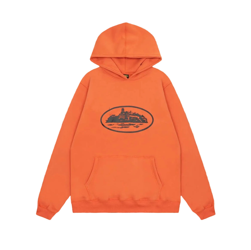 Orange Vintage Graphic Hoodie – Oversized Streetwear Pullover Sweatshirt