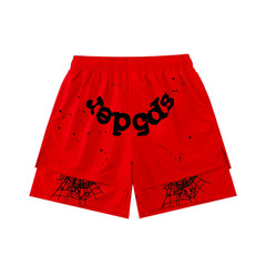 Sp5der Spider‑Web Layered Sweat Shorts Hip‑Hop Street‑Wear