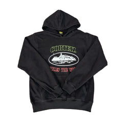 Corteiz “Alcatraz” Black Hoodie — Vintage Island Graphic on Oversized Streetwear Pullover