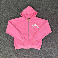 Pink Zip-Up Hoodie | Trendy Streetwear Hoodie with Logo Detail