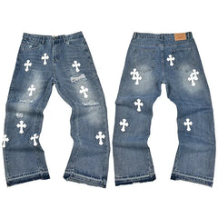 Gallery Dept. Paint Splatter & Patchwork Distressed Charcoal Denim Jeans