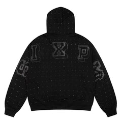 6PM Rhinestone Letter Zip‑Up Hoodie