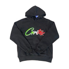 Corteiz “C-Logo” Black Hoodie — Colorful Star Graphic on Oversized Streetwear Pullover