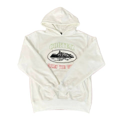 Corteiz “Alcatraz” Off-White Hoodie — Vintage Island Graphic on Oversized Streetwear Pullover