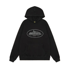 Black Vintage Graphic Hoodie – Minimalist Oversized Streetwear Pullover