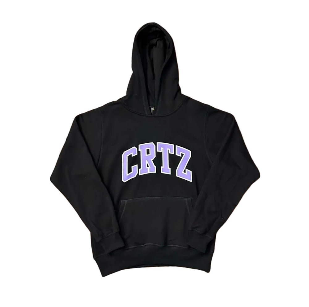Black Collegiate Logo Hoodie – Oversized Streetwear Pullover Sweatshirt