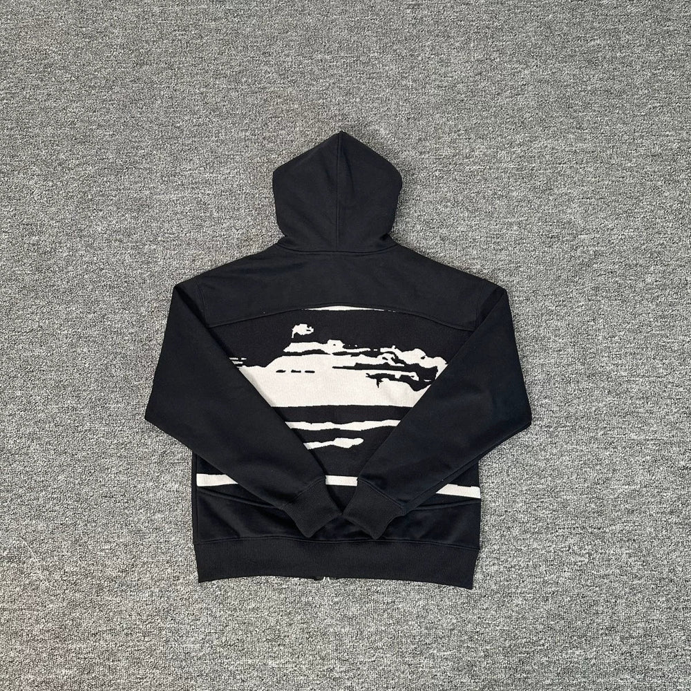 Black Graphic Zip-Up Hoodie | Streetwear Hoodie with Abstract Back Print Design