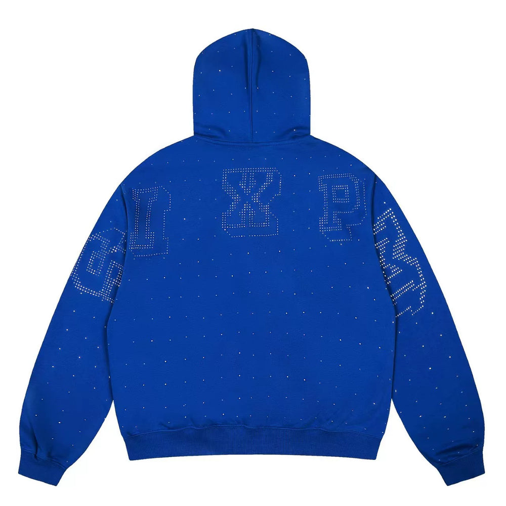 6PM Royal‑Blue Rhinestone Letter Zip‑Up Hoodie