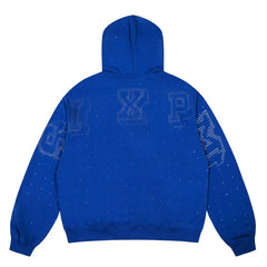 6PM Royal‑Blue Rhinestone Letter Zip‑Up Hoodie