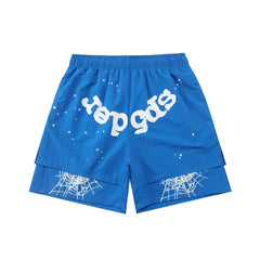 Sp5der Spider‑Web Double‑Layer Shorts Hip‑Hop Street‑Wear