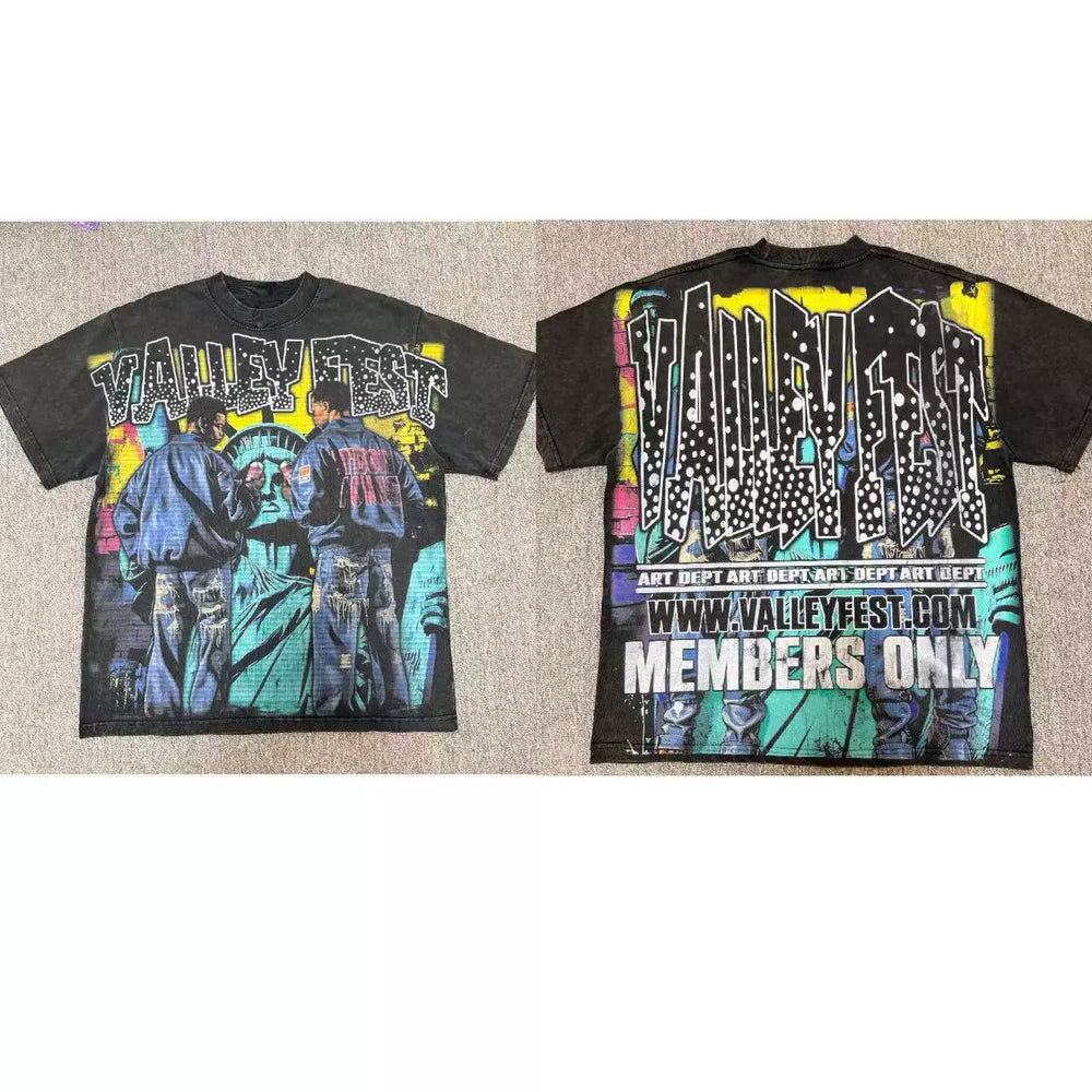 VALEFOREVER Black NYC City Street Double Sided Retro Graphic Short Sleeve T-Shirt