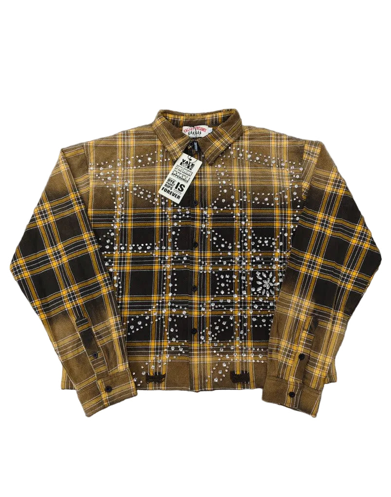 Vale Mustard Yellow & Black Grid Embellished Work Shirt