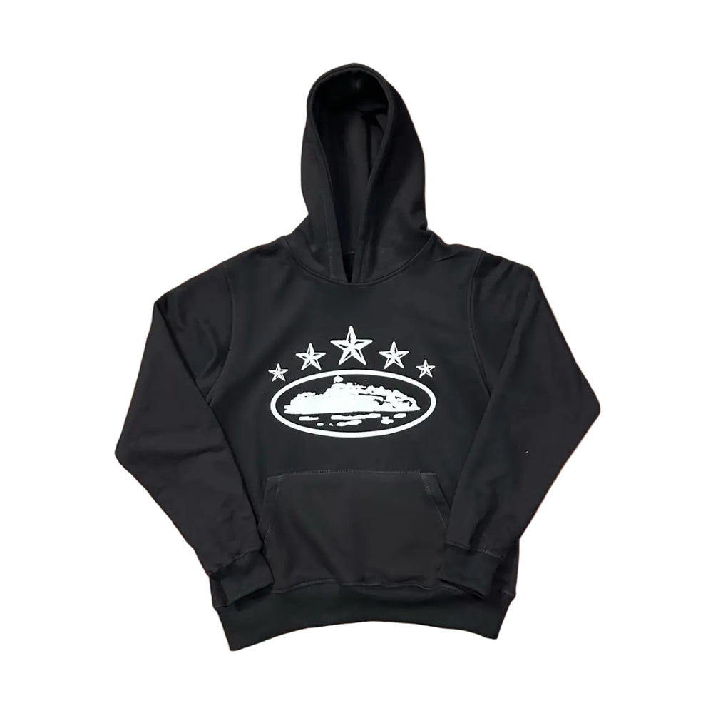 Black Vintage Star Graphic Hoodie – Oversized Streetwear Pullover Sweatshirt