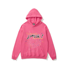 SP5DER Spider‑Web Graphic Print Pullover Hoodie Hip‑Hop Street‑Wear Sweatshirt