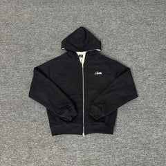 Black Zip-Up Hoodie | Minimalist Streetwear Hoodie with Small Logo Detail