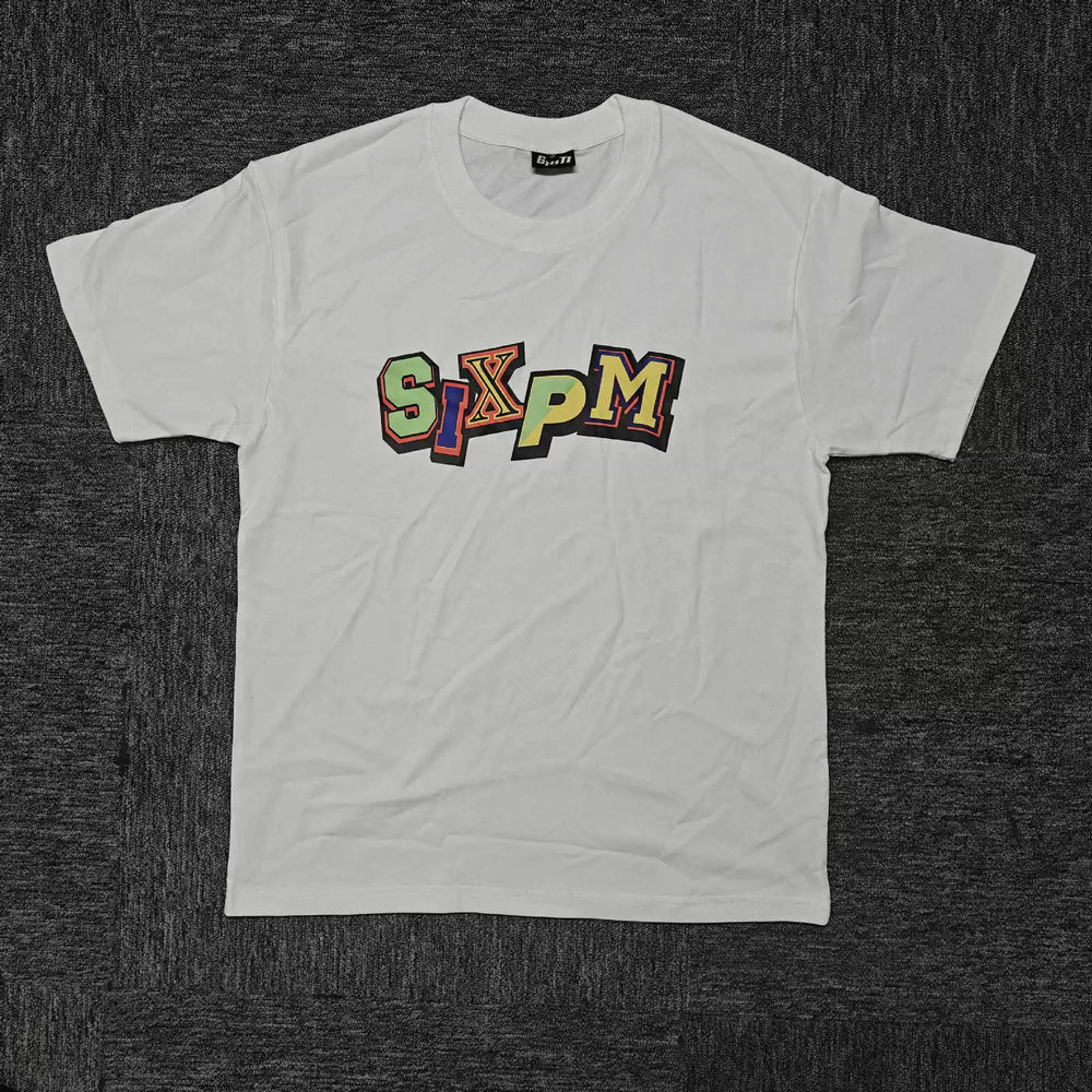 6PM Colorful Patchwork Letter Oversized T‑Shirt