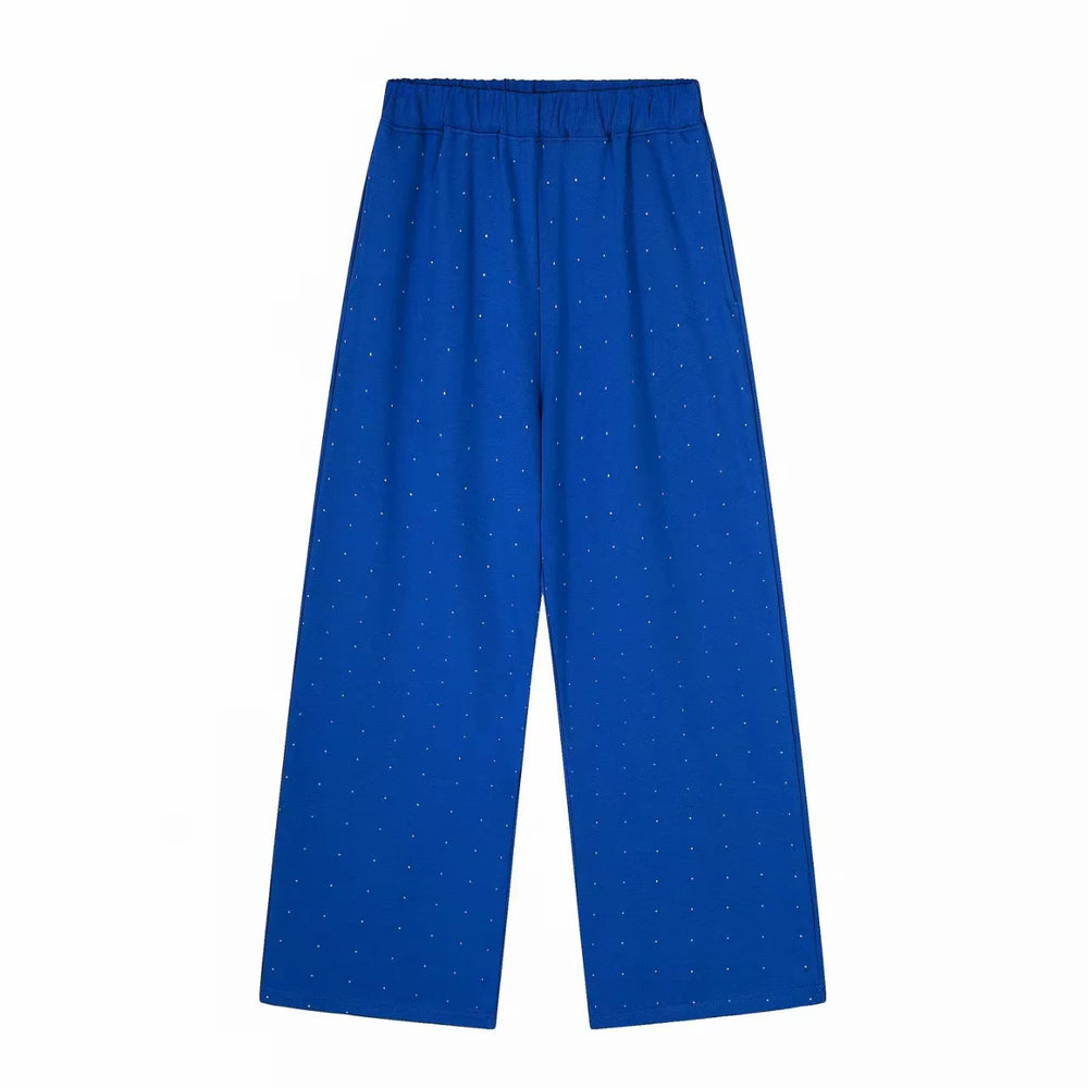6PM Royal‑Blue Rhinestone Wide‑Leg Sweatpants
